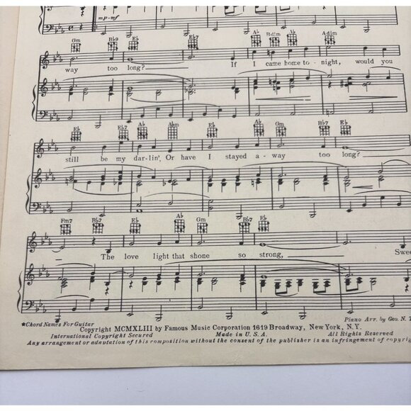 Have I Stayed Away Too Long Piano Sheet Music Frank Loesser Vintage 1943 - Picture 4 of 8